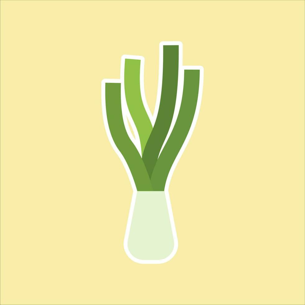 Green spring onions flat design vector illustration. Green onions, Allium. Salad onions, wild cherries, shallots, leeks, skoroda and Chinese onions. A herbaceous plant from the Onion family.