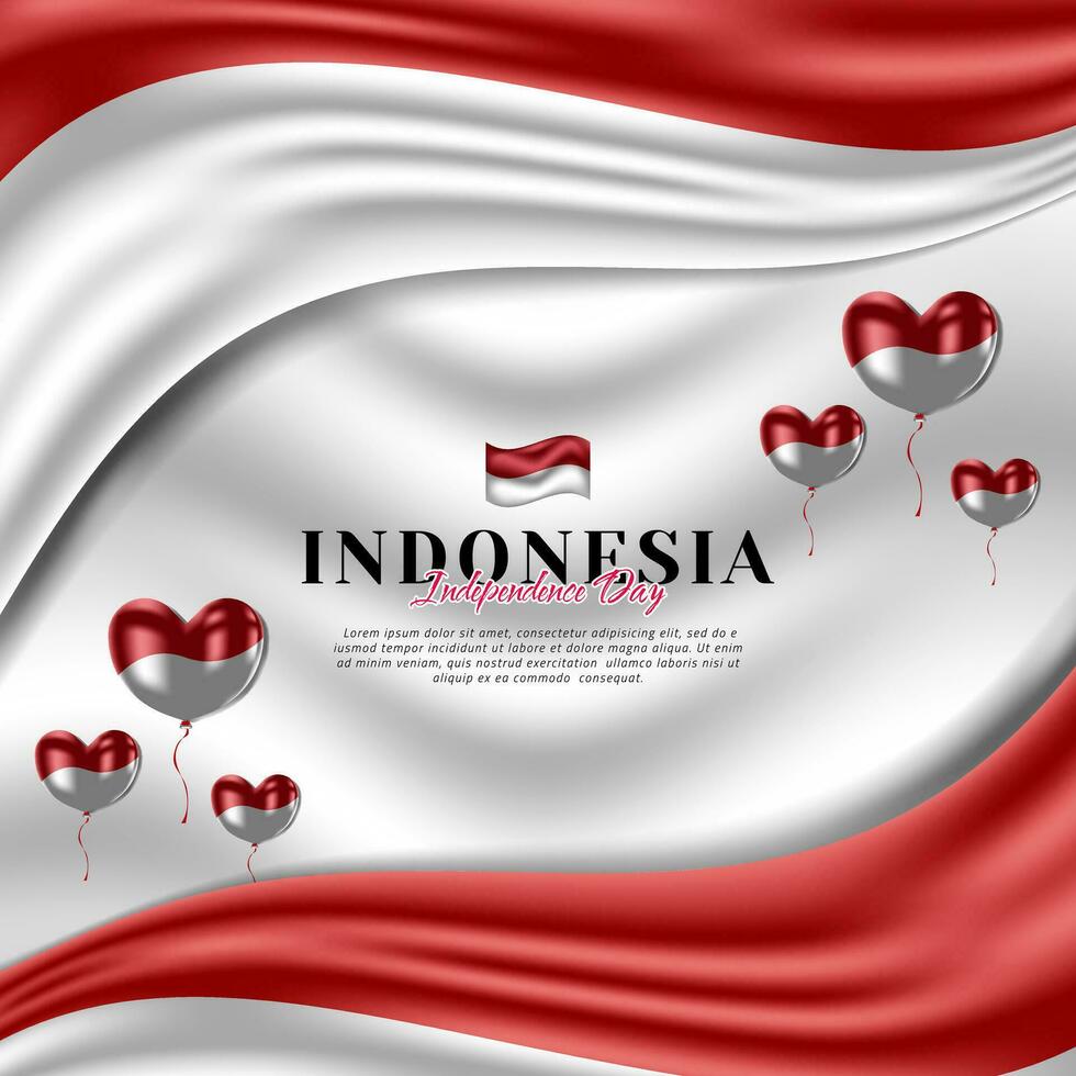Wavy Indonesian flag social media template for independence day advertising design vector
