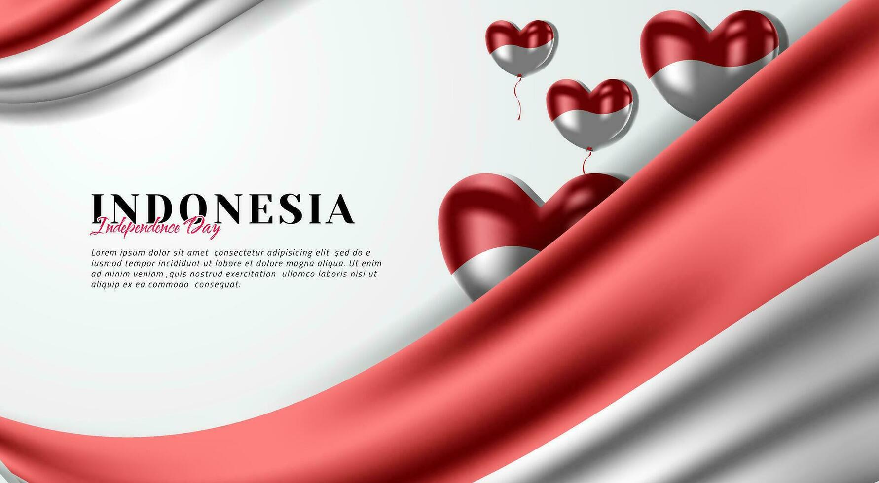Indonesia independence day with cute balloon and wavy flag vector background design
