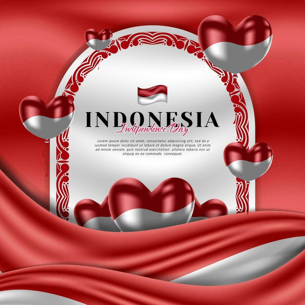 Indonesia independence day template greeting card with love balloon decoration vector