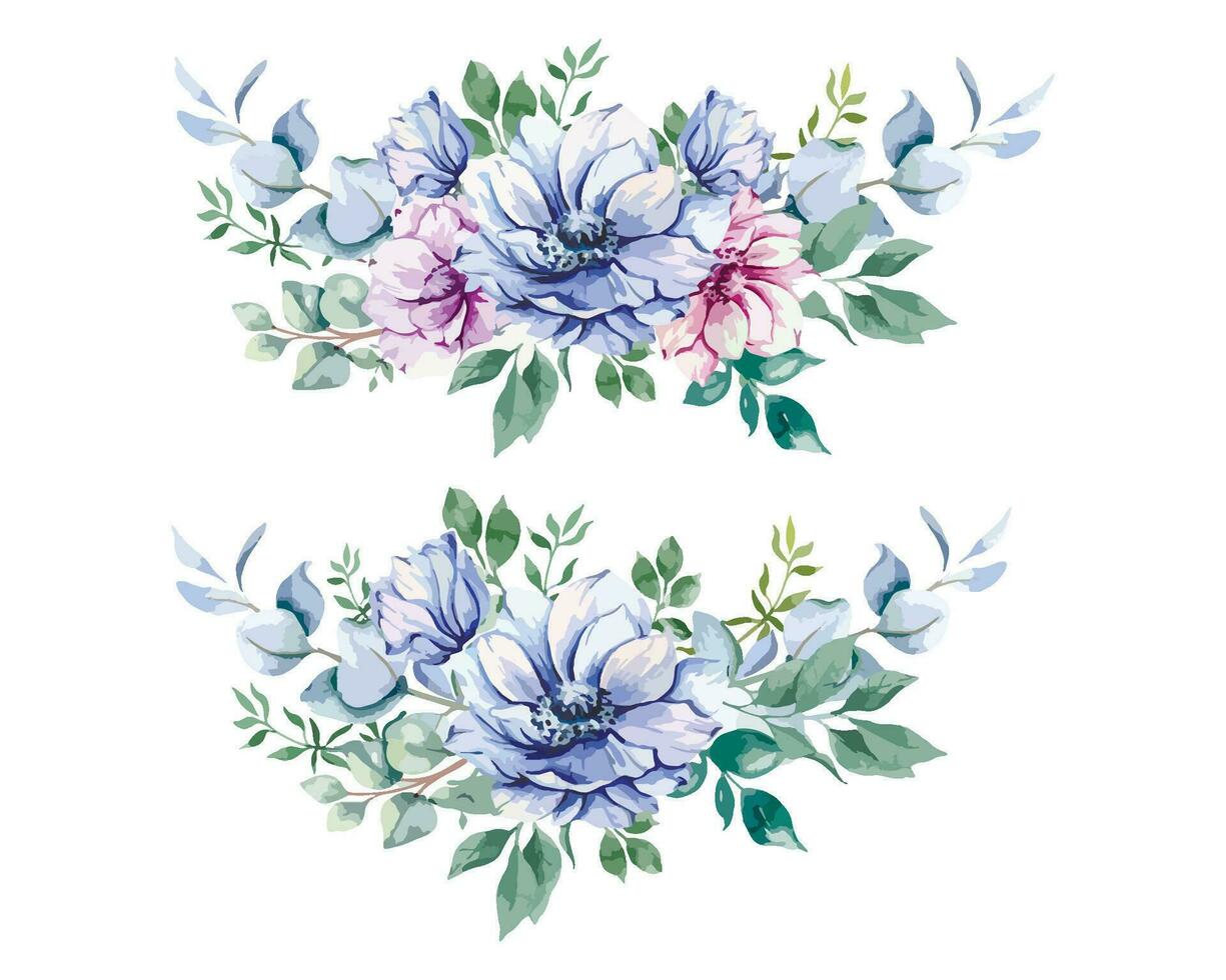 anémona flores acuarela ilustración. azul, rosado y púrpura anémonas mano pintado aislado en blanco antecedentes. Perfecto para Boda invitaciones, nupcial ducha y floral saludo tarjetas vector