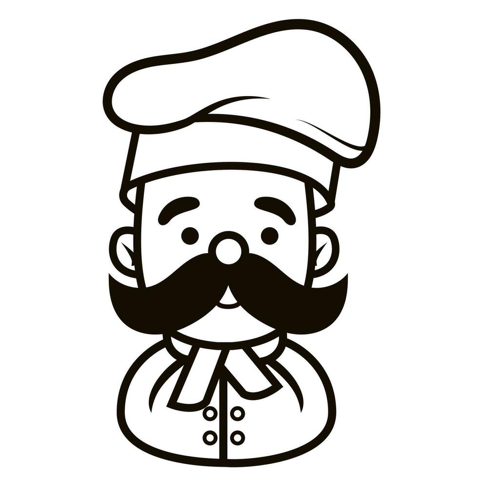 Chef in a cooking hat Simple Line Art Symbol vector outline logo. Kitchen simple black icon. Portraits of employees in line art. Linear flat vector collection isolated on white background