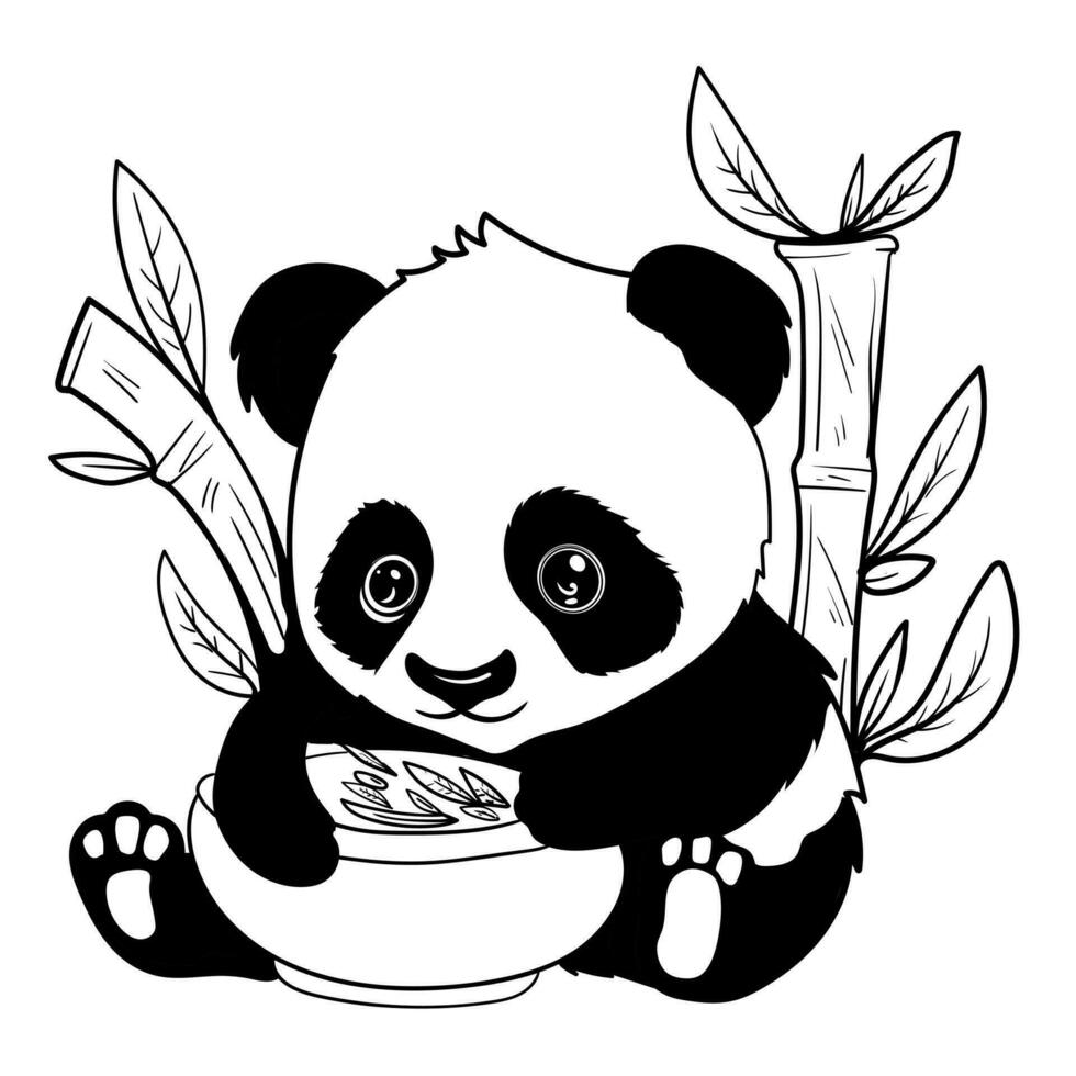Cute baby panda outline page of coloring book for children black and white Hand painted animal sketches in a simple style for tshirt print, label, patch or sticker Vector illustration