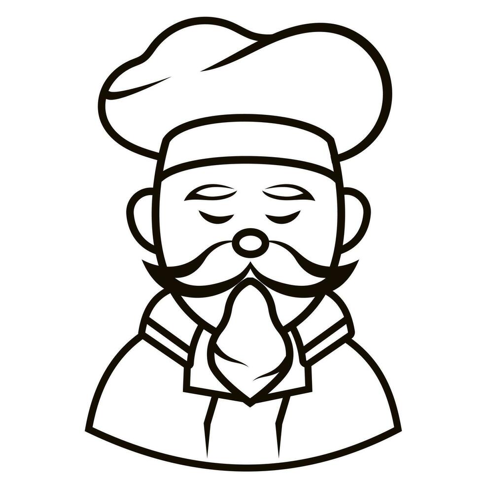 Chef in a cooking hat Simple Line Art Symbol vector outline logo. Kitchen simple black icon. Portraits of employees in line art. Linear flat vector collection isolated on white background