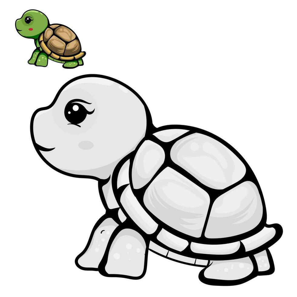Cartoon turtle. Black and white illustration cartoon character good use for mascot, sticker, coloring book, children book, sign, icon, or any design you want. vector