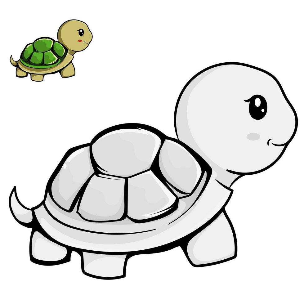 Cartoon turtle. Black and white illustration cartoon character good use for mascot, sticker, coloring book, children book, sign, icon, or any design you want. vector