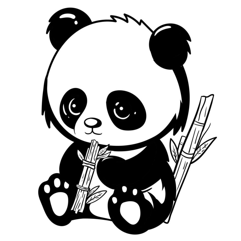 Cute baby panda outline page of coloring book for children black and ...