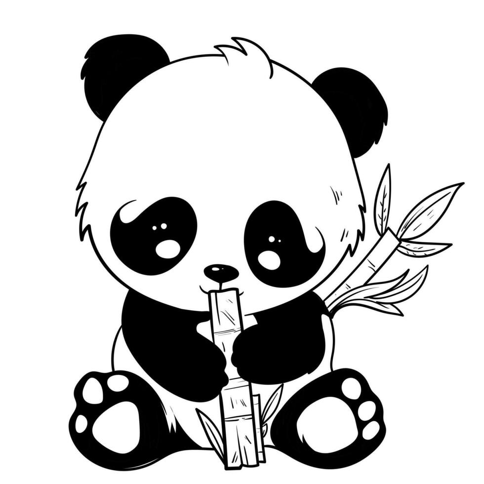 Cute baby panda outline page of coloring book for children black and ...