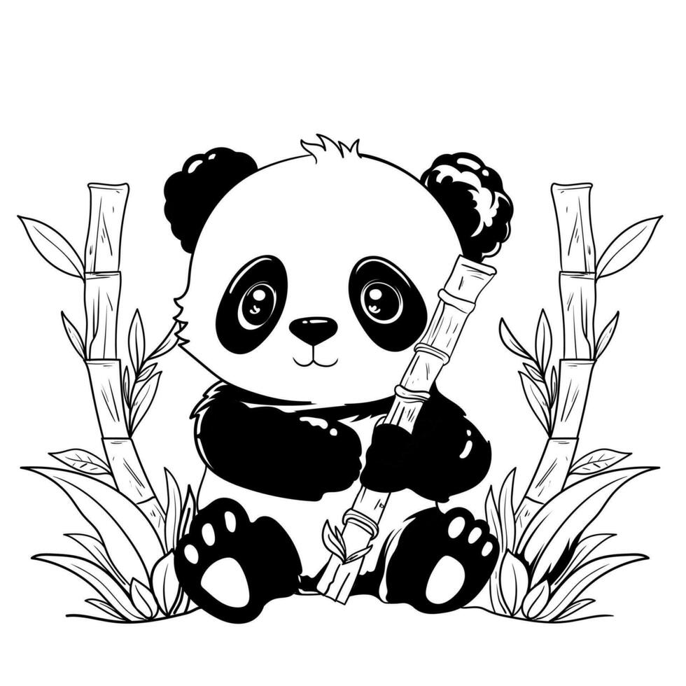 Cute baby panda outline page of coloring book for children black and white Hand painted animal sketches in a simple style for tshirt print, label, patch or sticker Vector illustration