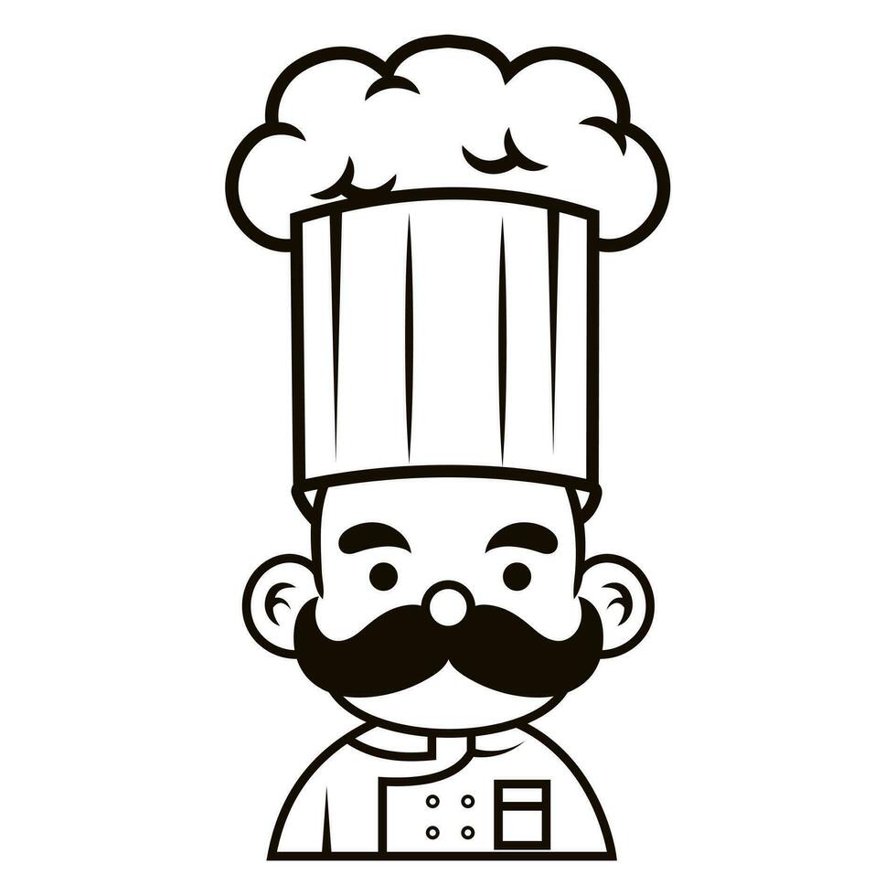 Chef in a cooking hat Simple Line Art Symbol vector outline logo. Kitchen simple black icon. Portraits of employees in line art. Linear flat vector collection isolated on white background