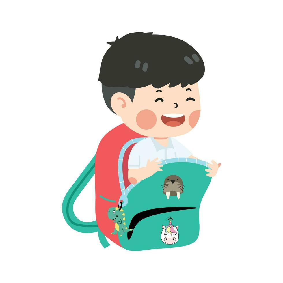 Cute boy student  in a bag vector