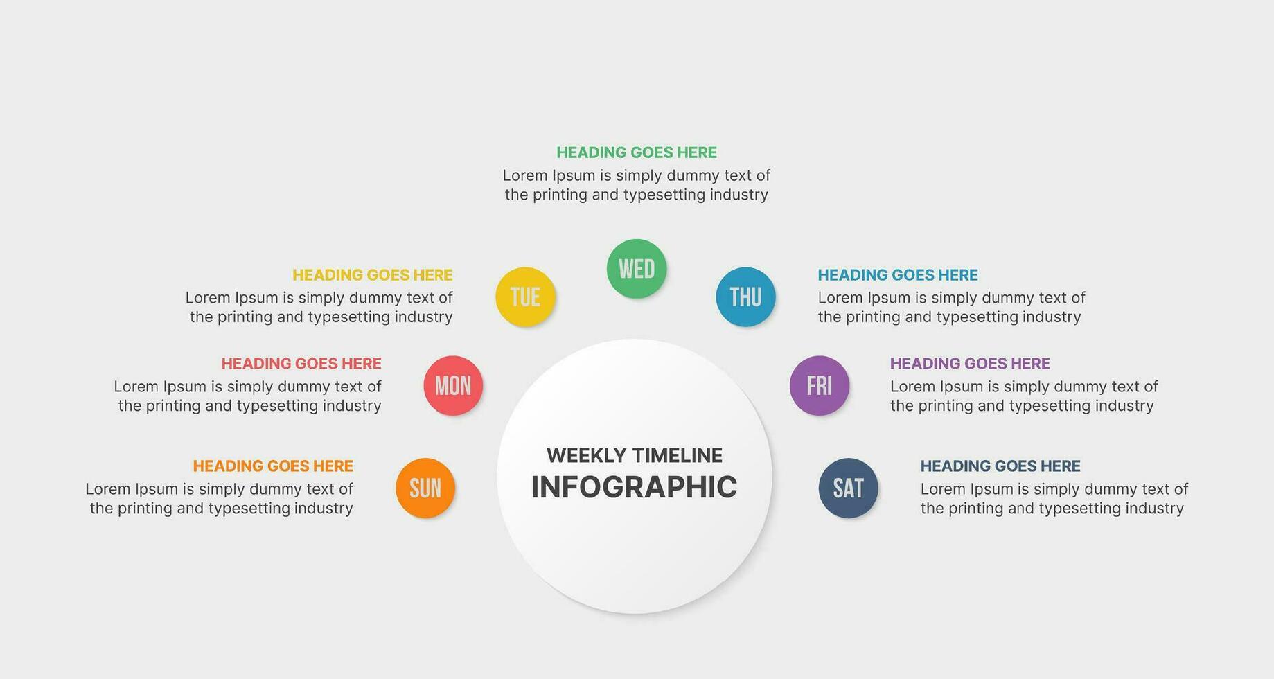 Seven Options, Weekly Timeline, Circle Infographic Template Design vector