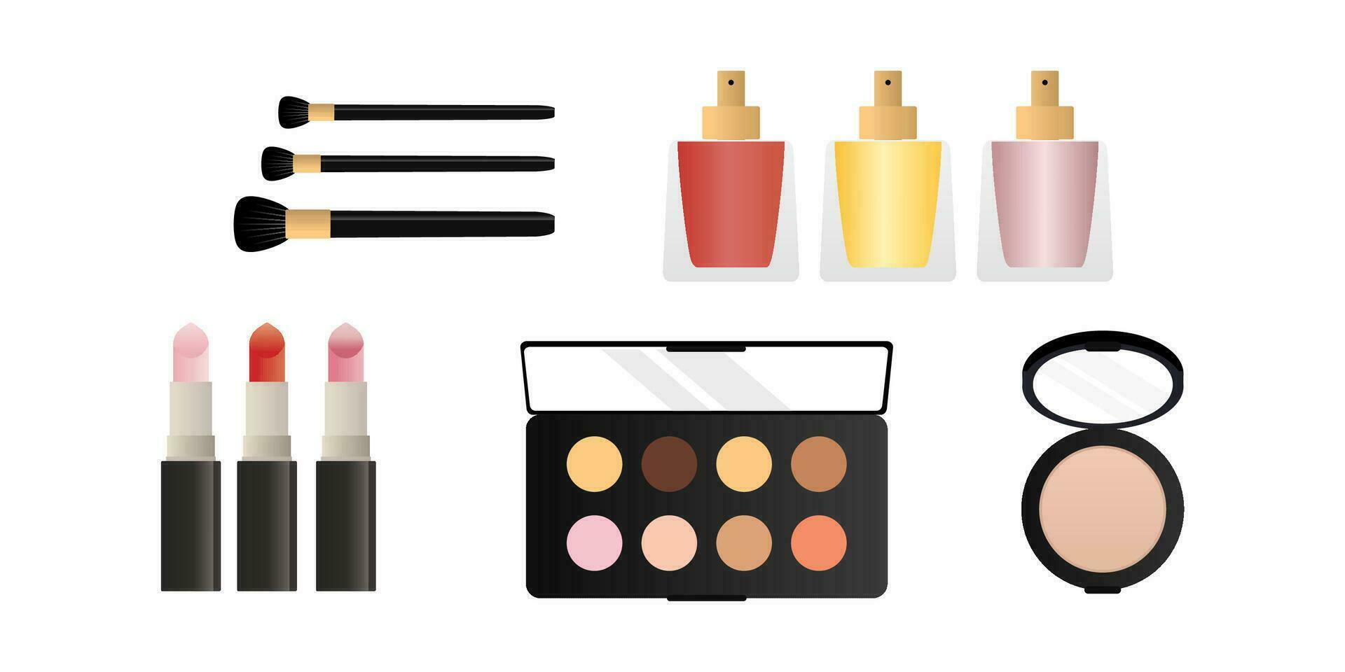 cosmetics set object powder, cream, makeup, lipstick, brush, perfume. vector