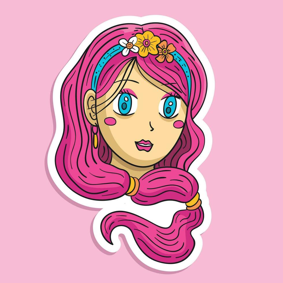 Cute Pink Princess Girl Head vector
