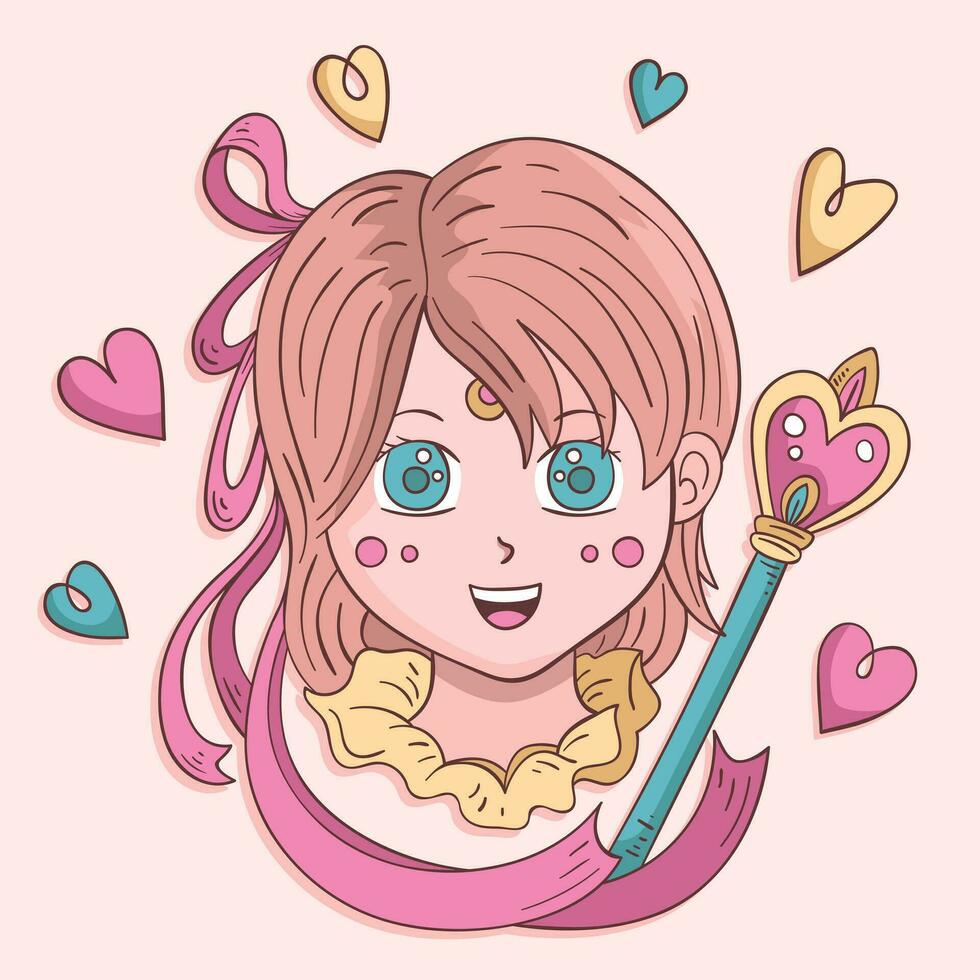 Cute Magic Girl Head vector