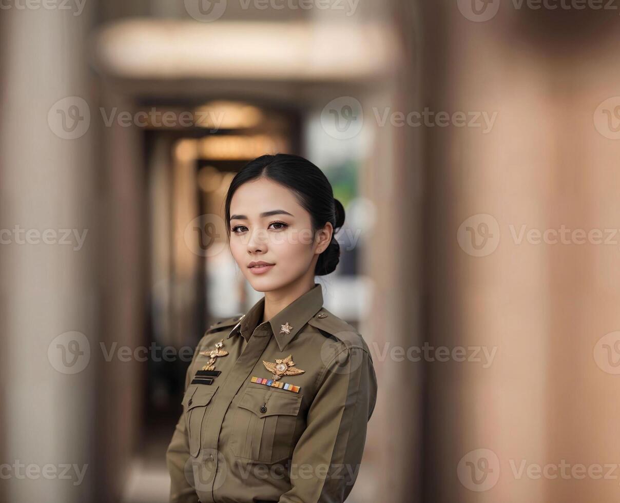 photo of asian woman in Thai police officer uniform,