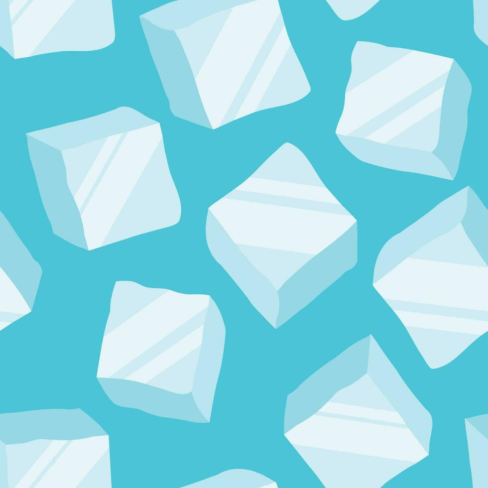 ice cubes on a blue background, seamless pattern. vector illustration