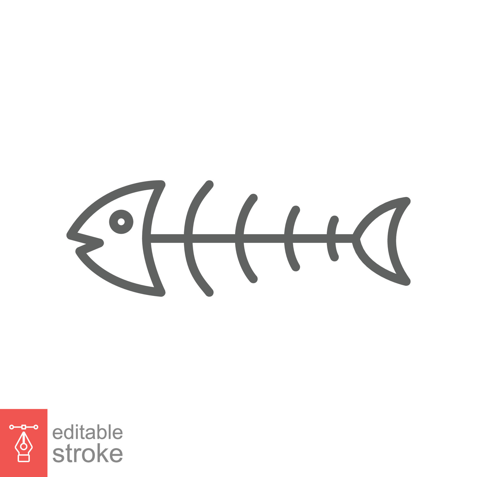 Fish bone icon. Simple outline style. Fishbone skeleton, fish
