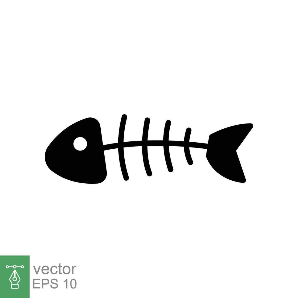 pescado hueso icono. sencillo sólido estilo. espina esqueleto, pescado cráneo, cabeza y cola, animal anatomía contacto. negro silueta, glifo símbolo. vector ilustración aislado en blanco antecedentes. eps 10