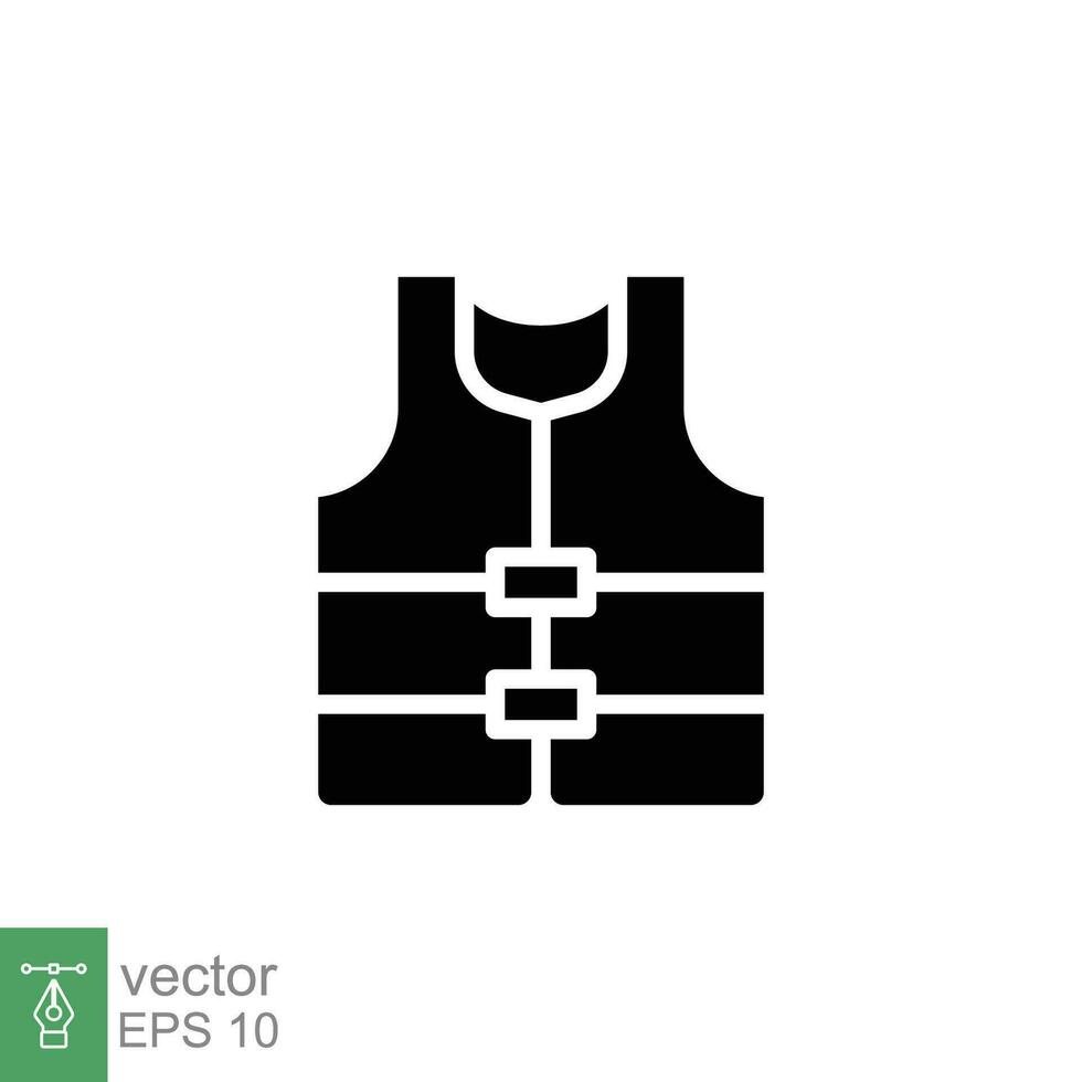 vida chaleco icono. sencillo sólido estilo. la seguridad chaqueta, agua transporte seguridad Guardia equipo contacto. negro silueta, glifo símbolo. vector ilustración aislado en blanco antecedentes. eps 10