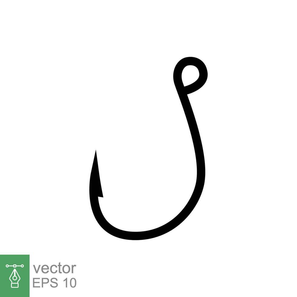 Fish hook icon. Simple flat style. Fishhook, angler, trap, metal sharp needle, fishing equipment concept. Black silhouette, glyph symbol. Vector illustration isolated on white background. EPS 10.