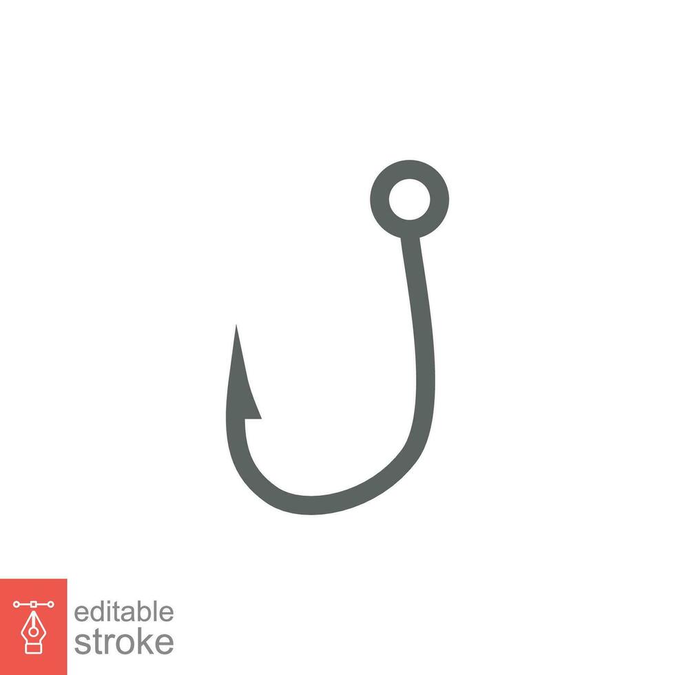 Fish hook icon. Simple outline style. Fishhook, angler, trap, metal sharp  needle, fishing equipment concept. Thin line symbol. Vector illustration  isolated on white background. Editable stroke EPS 10. 26299519 Vector Art  at Vecteezy