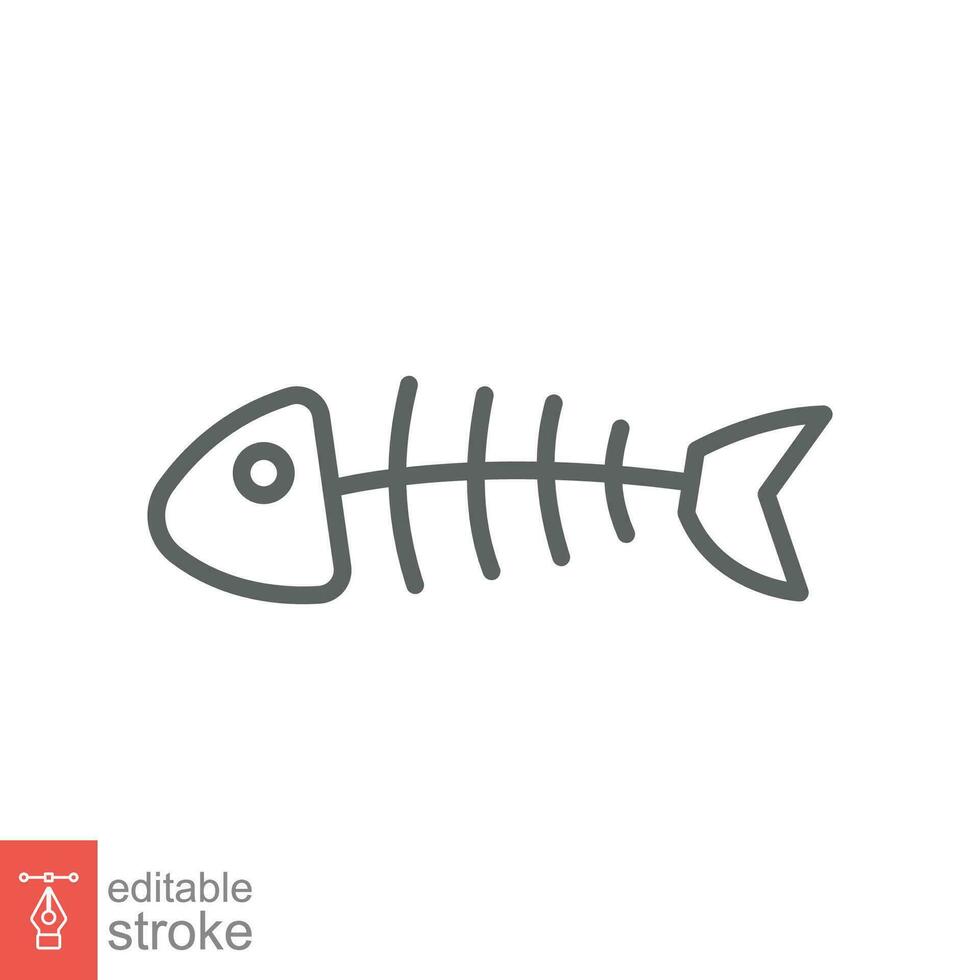 pescado hueso icono. sencillo contorno estilo. espina esqueleto, pescado cráneo, cabeza y cola, animal anatomía concepto. Delgado línea símbolo. vector ilustración aislado en blanco antecedentes. editable carrera eps 10