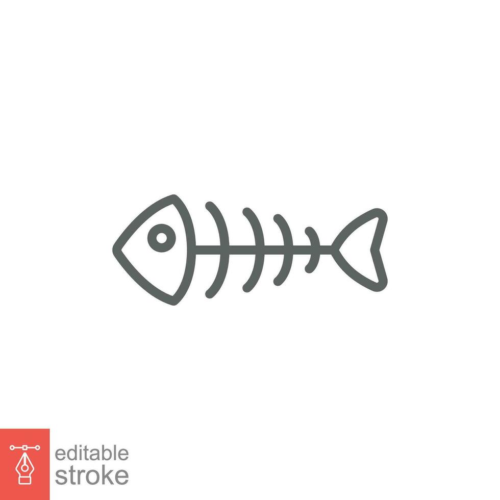 pescado hueso icono. sencillo contorno estilo. espina esqueleto, pescado cráneo, cabeza y cola, animal anatomía concepto. Delgado línea símbolo. vector ilustración aislado en blanco antecedentes. editable carrera eps 10