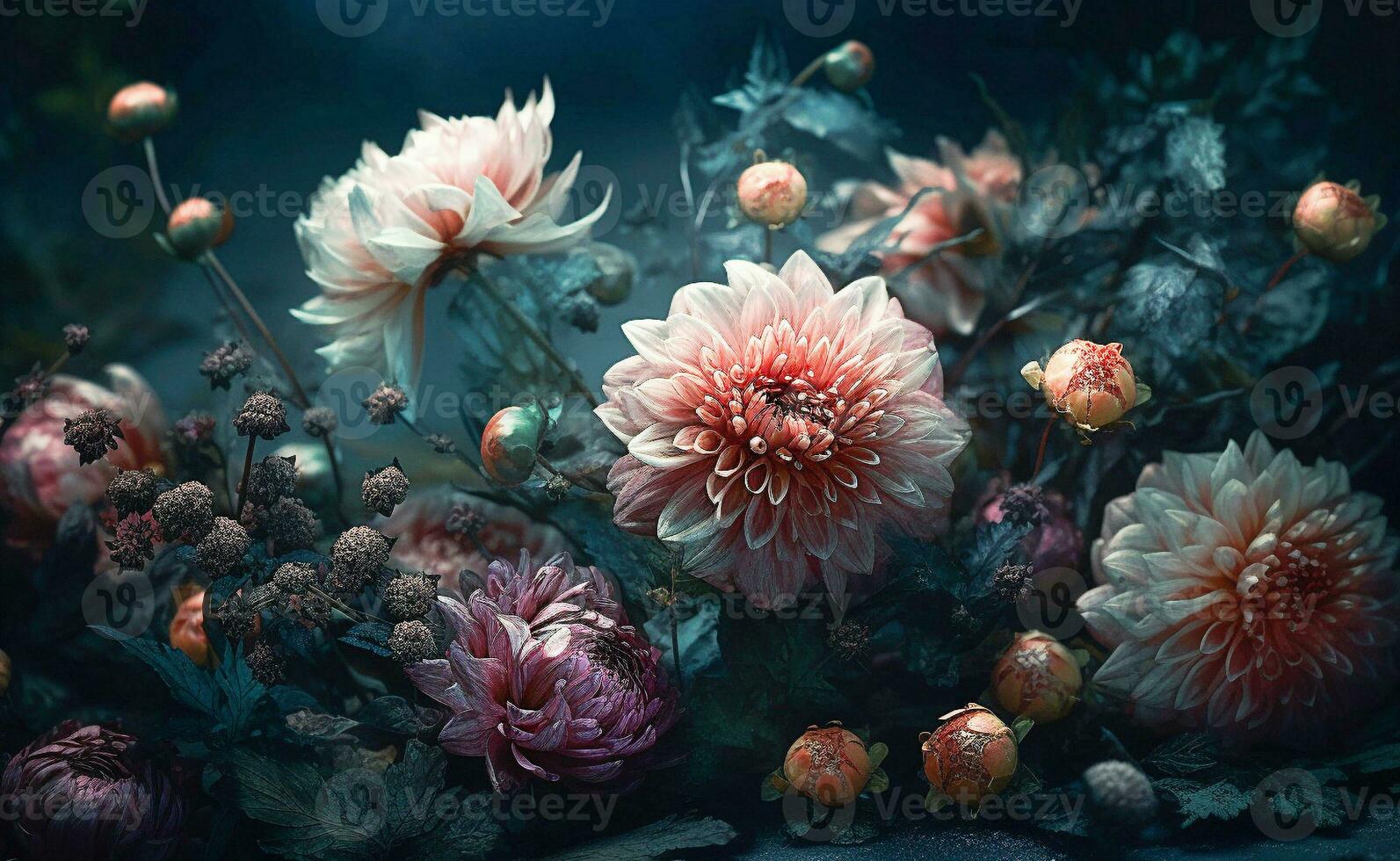 Ai generative.  Vintage  background with flowers photo