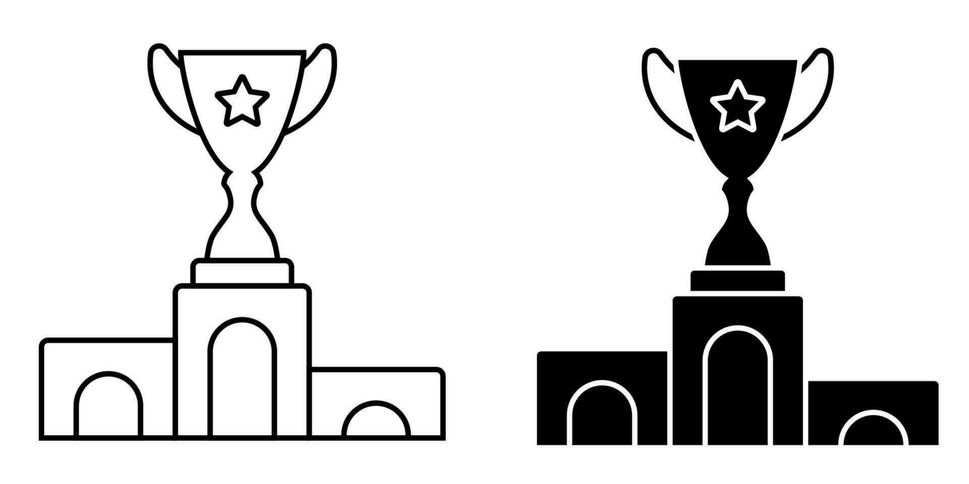 Prize sports cup for participation in sports competitions. Award to winner of tournament. First place on podium. Vector icon