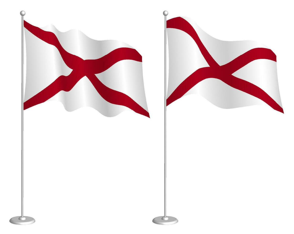 flag of american state of Alabama on flagpole waving in wind. Holiday design element. Checkpoint for map symbols. Isolated vector on white background