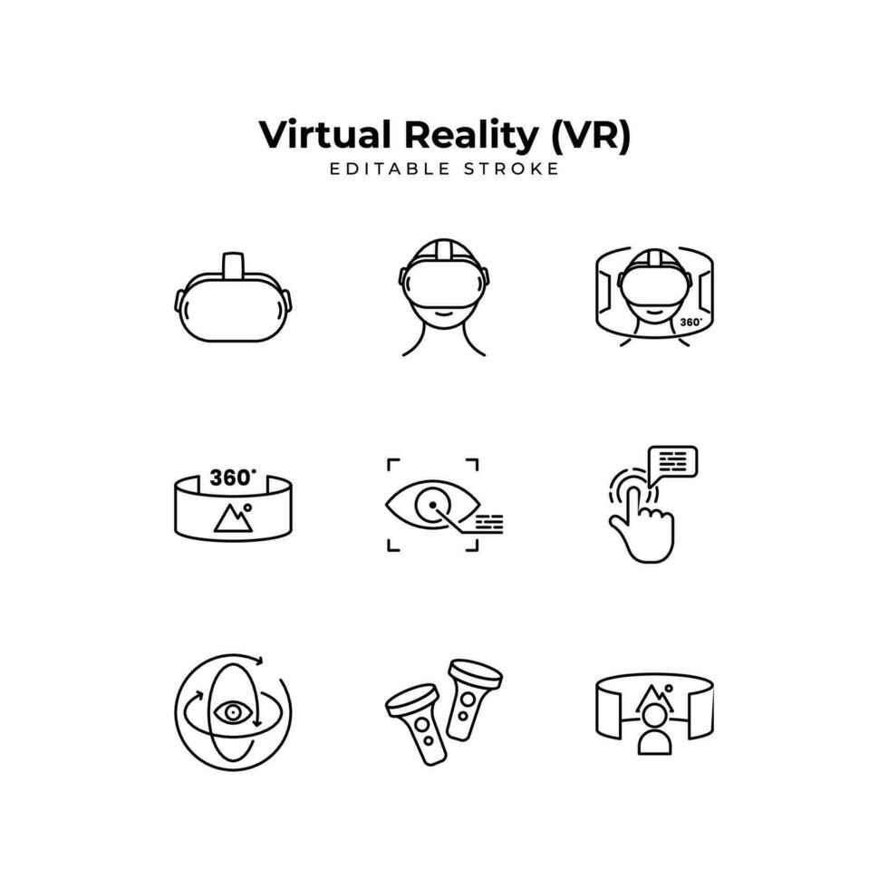 Set of virtual reality Icons. Simple line art and editable stroke icons pack. vector