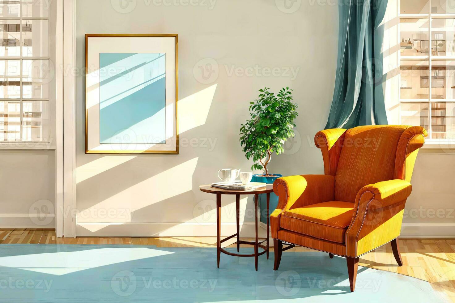illustration digital painting of living working room at the apartment, generative AI photo