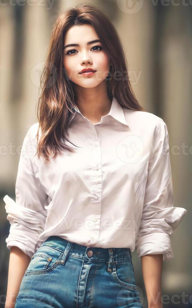 tailandés personas en Tailandia técnico Universidad uniforme blanco camisa y pantalón, generativo ai foto