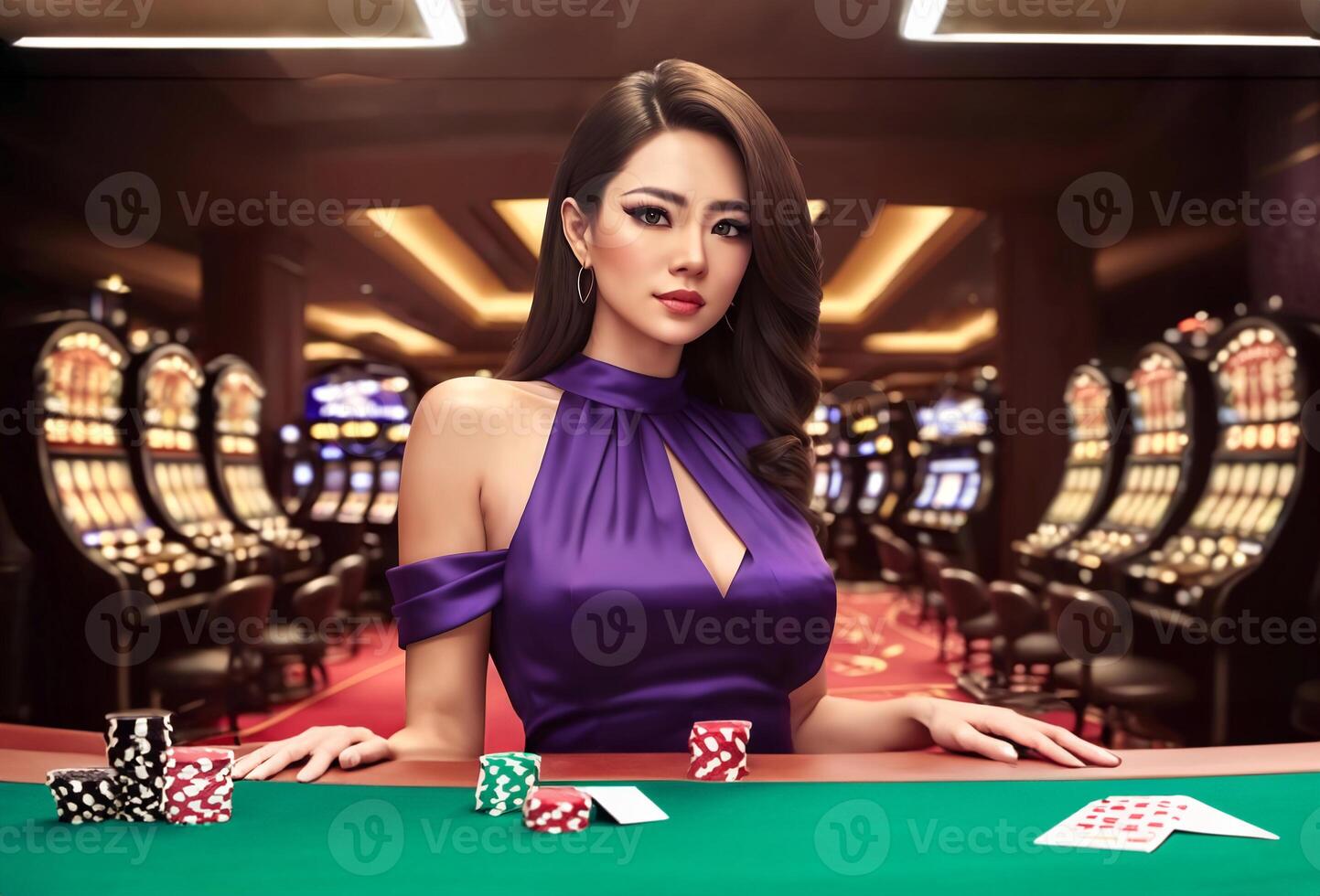 hermosa mujer a lujo casino juego, generativo ai foto