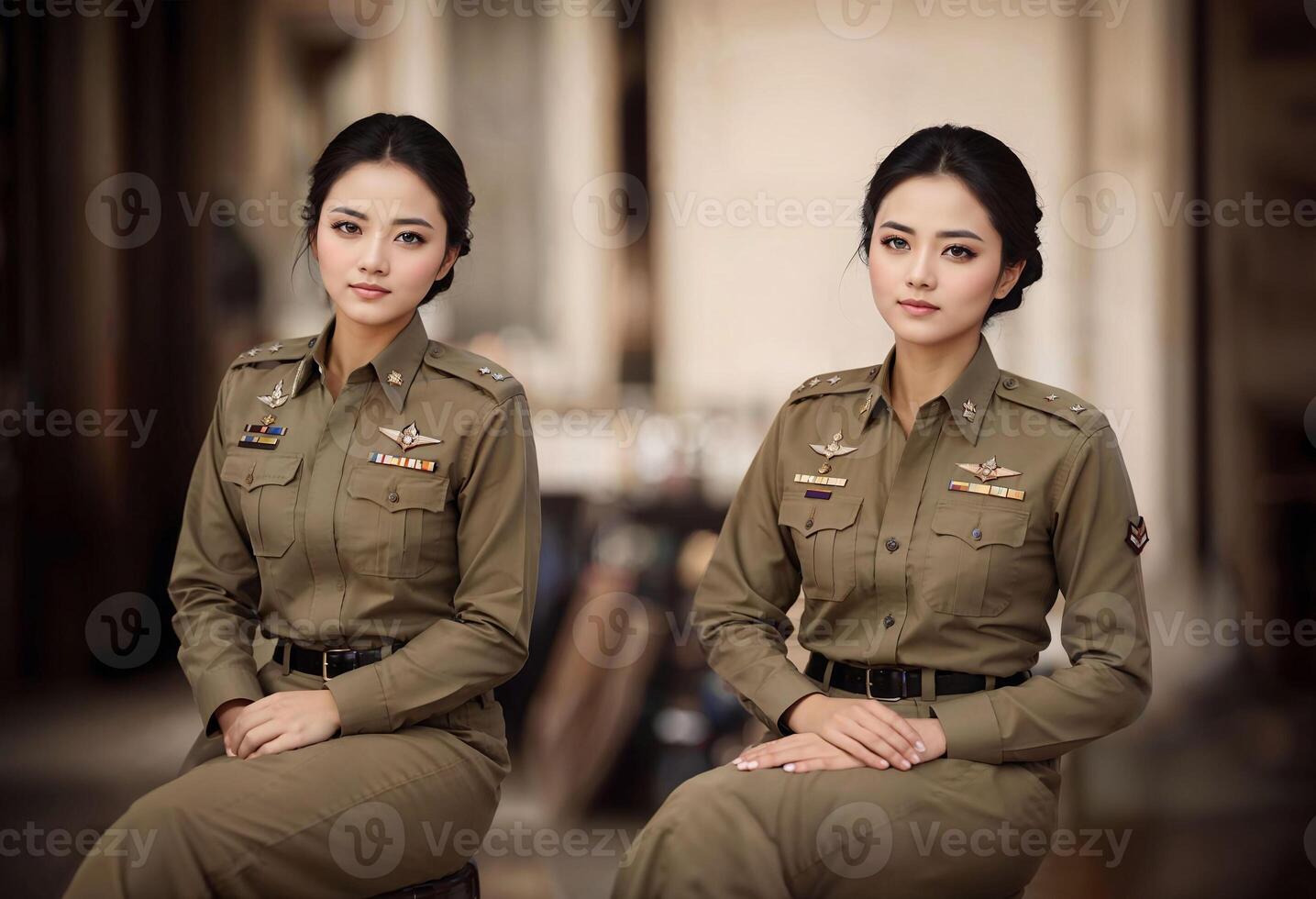 photo of asian woman in Thai police officer uniform,