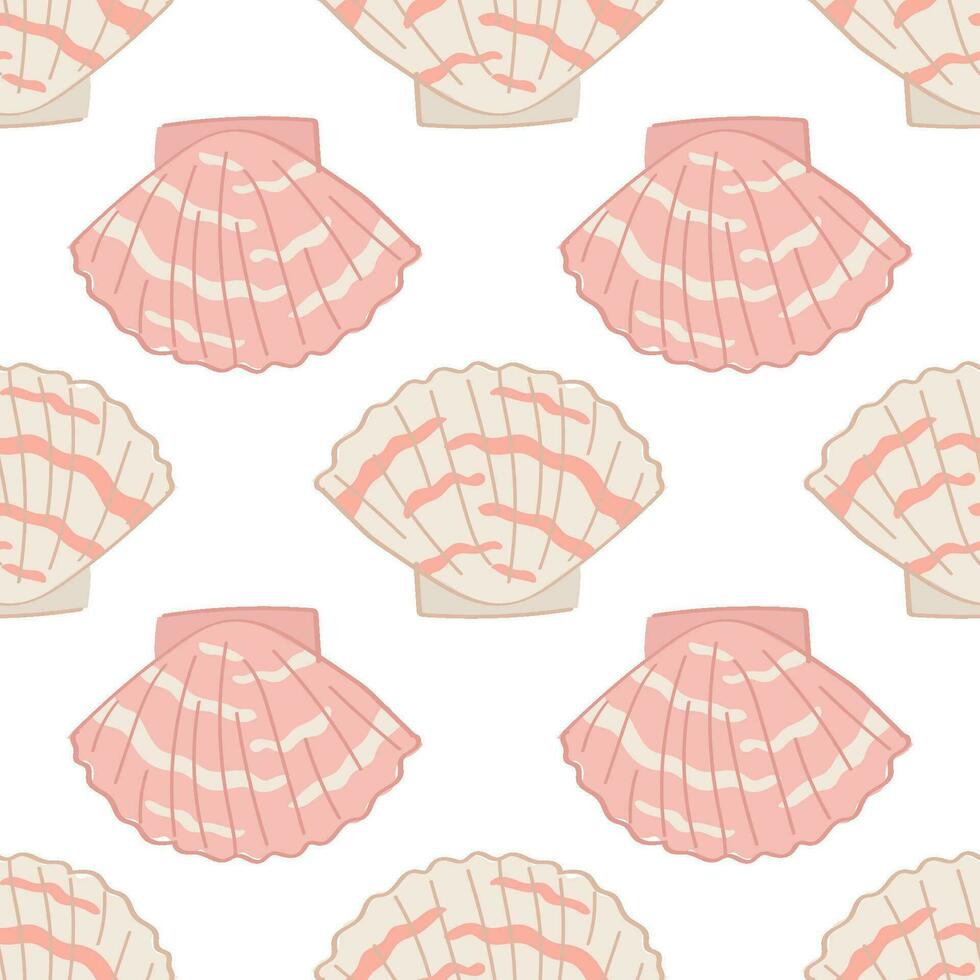 linda sin costura modelo con dibujos animados estilo rosado conchas marinas fondo de pantalla, tela o envase papel modelo. garabatear Vieira impresión. superficie modelo diseño. vector