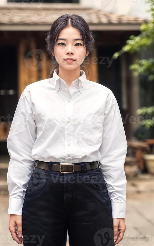 Thai people in thailand technical college uniform white shirt and pant, photo