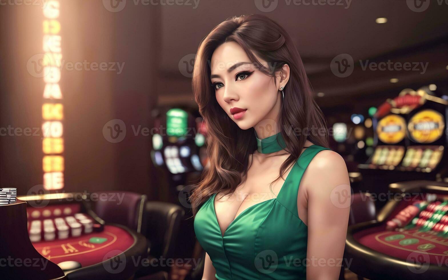 hermosa mujer a lujo casino juego, generativo ai foto