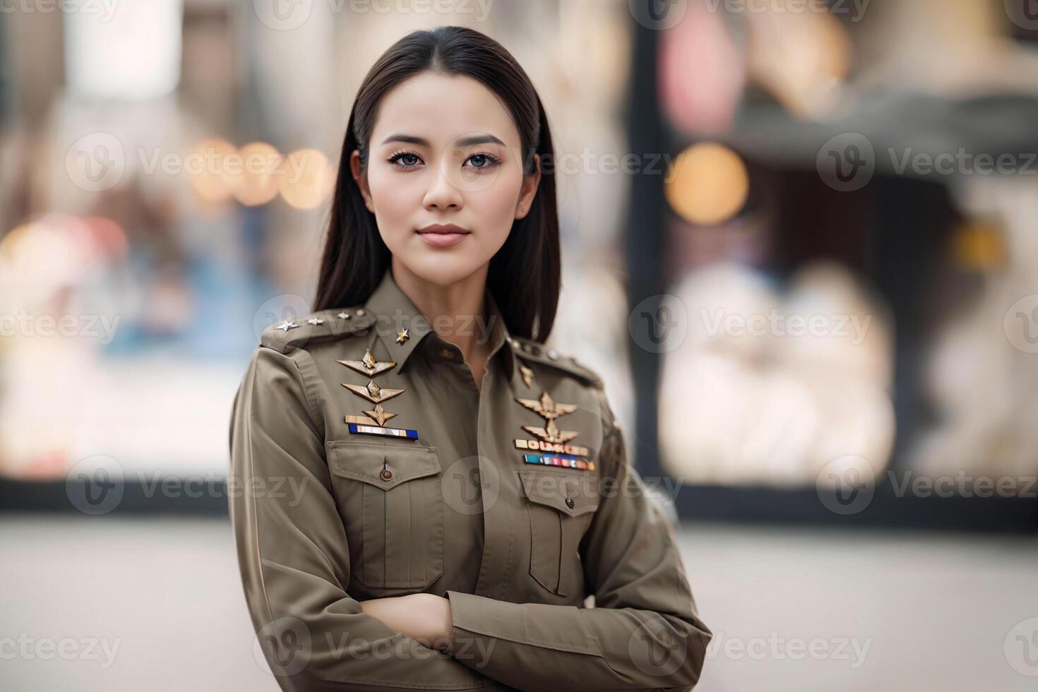 photo of asian woman in Thai police officer uniform,