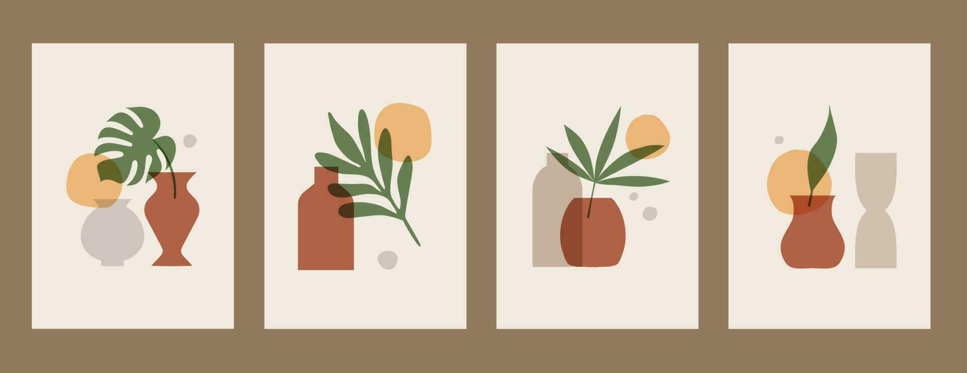 Set of posters with abstract concepts and pastel colors. Plant leaves, Great design for social media, postcards, prints, wall decoration. Vector illustration