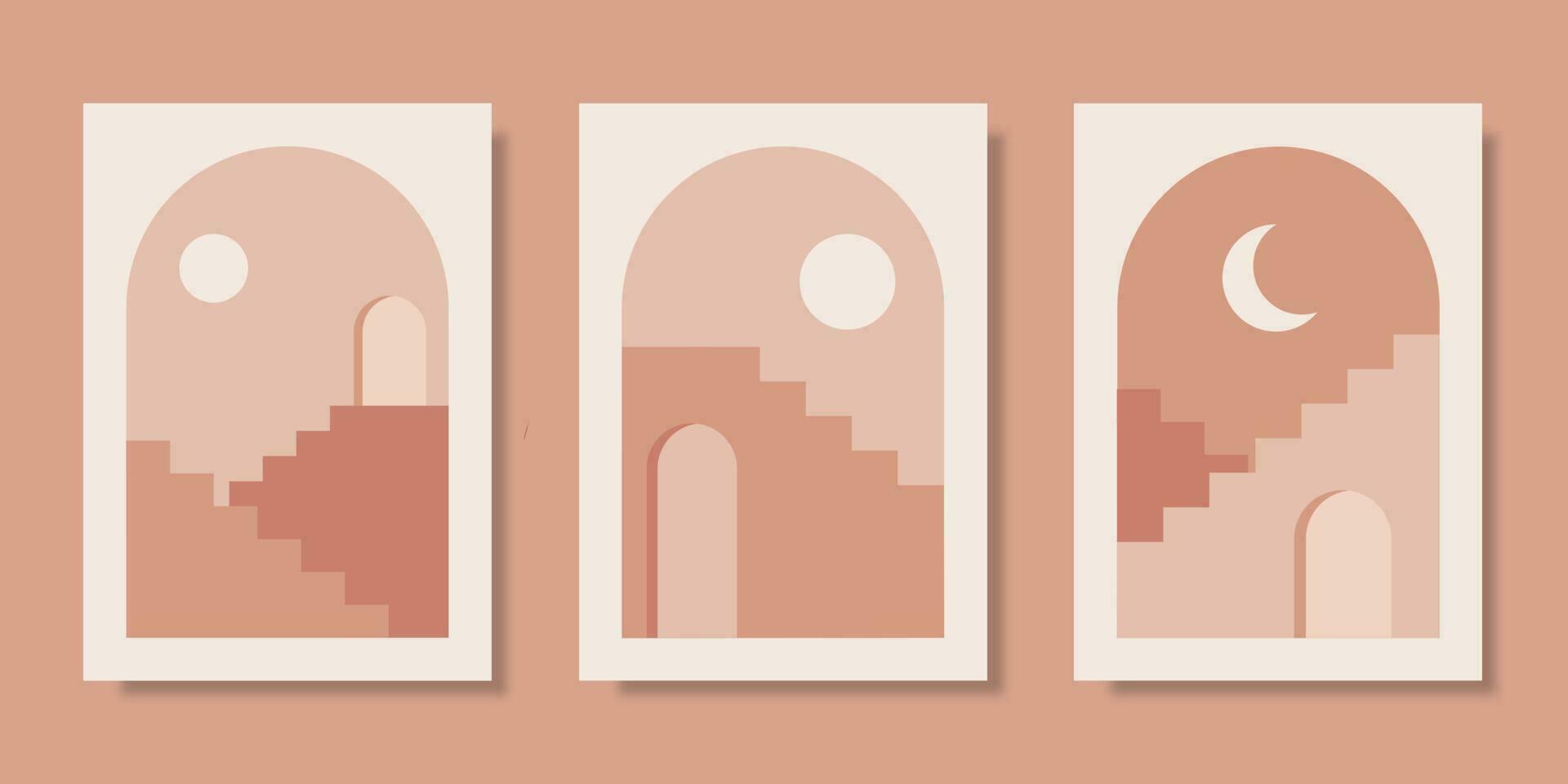 de moda estético geométrico arquitectónico recopilación, marroquí escaleras, paredes, puertas vector póster para pared decoración en Clásico estilo
