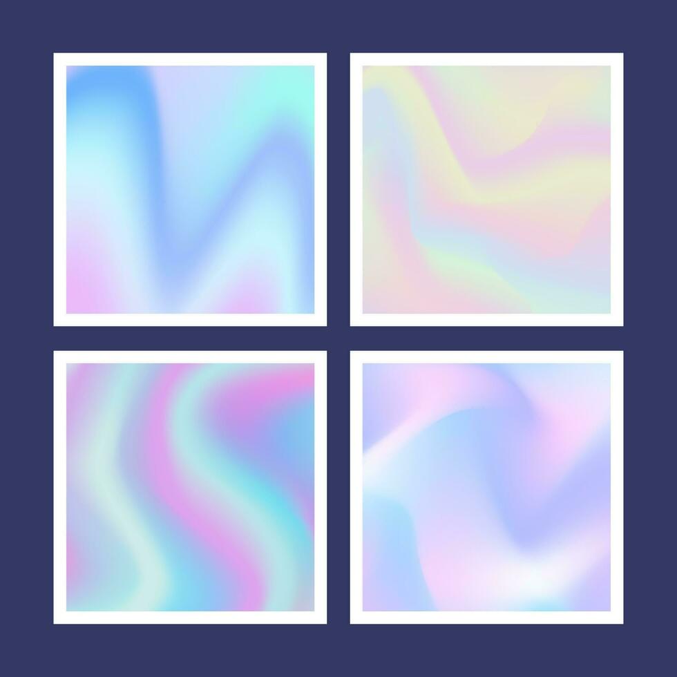 Holographic gradient background design set. Vector illustration