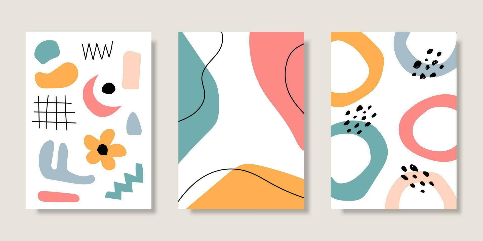 Abstract art collection with hand drawn organic shapes and pastel color. Vector illustration