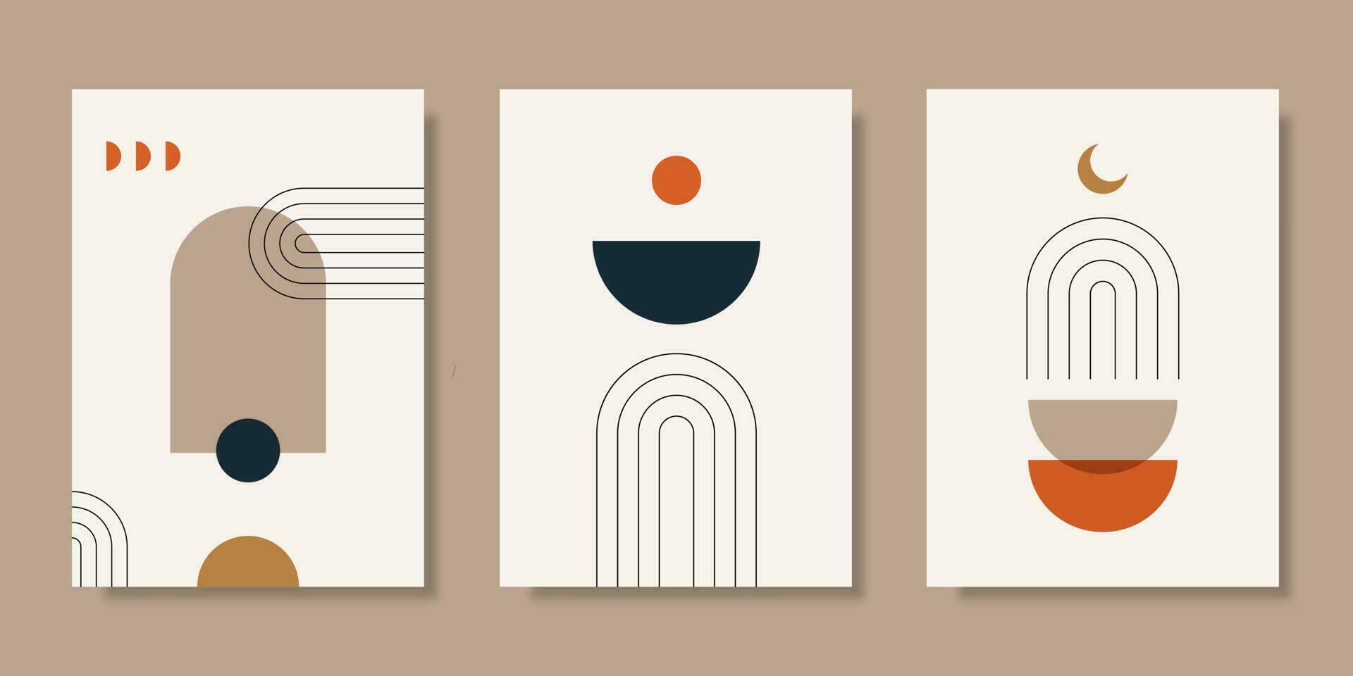 Collection of abstract backgrounds with simple geometric elements. Cover with minimalistic boho style and pastel colors for posters, covers, banners, social media posts vector