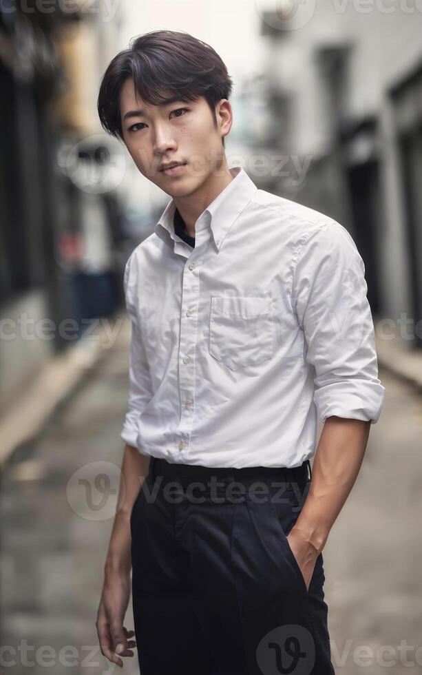 Thai people in thailand technical college uniform white shirt and pant, photo