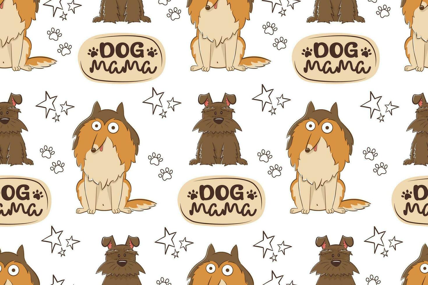 Seamless pattern with cartoon dogs scotch terrier and border collie. vector
