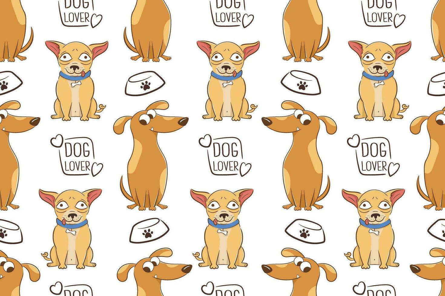 Seamless pattern with cartoon dachshund and chihuahua dogs. vector