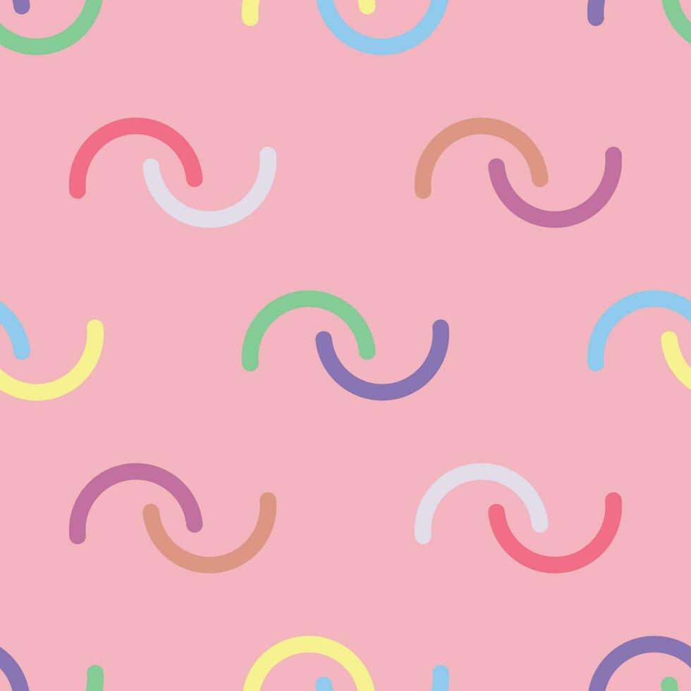 Seamless pattern with round shape, multi-colored on pink background. Vector illustration.