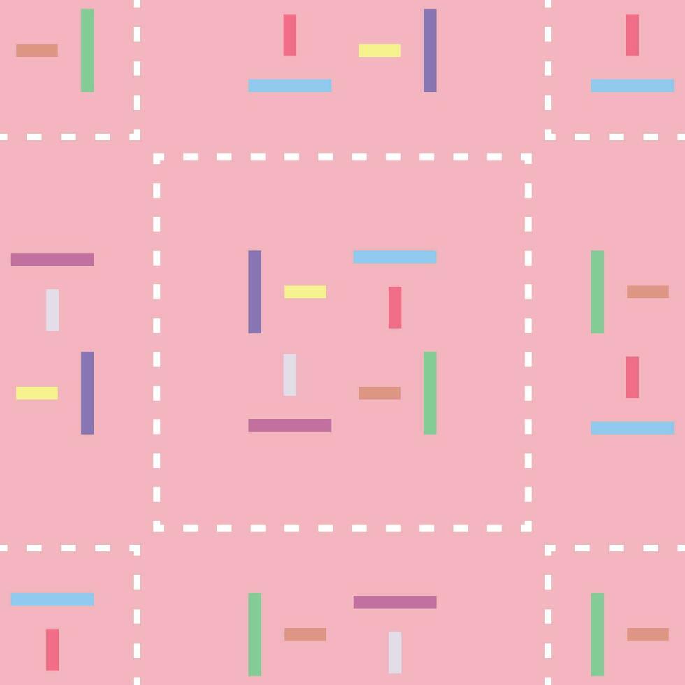 Seamless pattern with rectangle shape, multi-colored on pink background. Vector illustration.